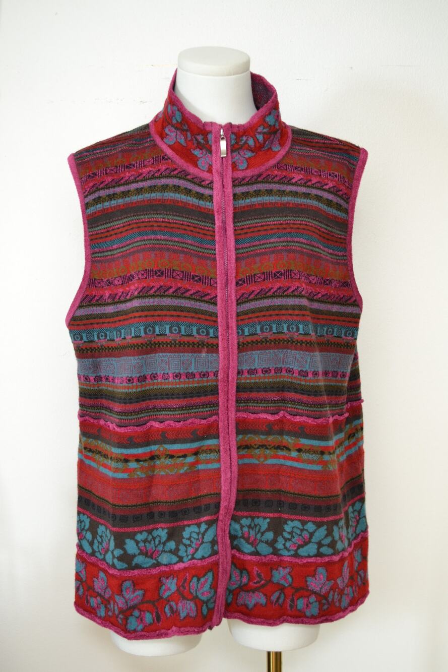 Artsy Eclectic Floral Boho Statement Art Teacher Fall Layering Vest Size XL